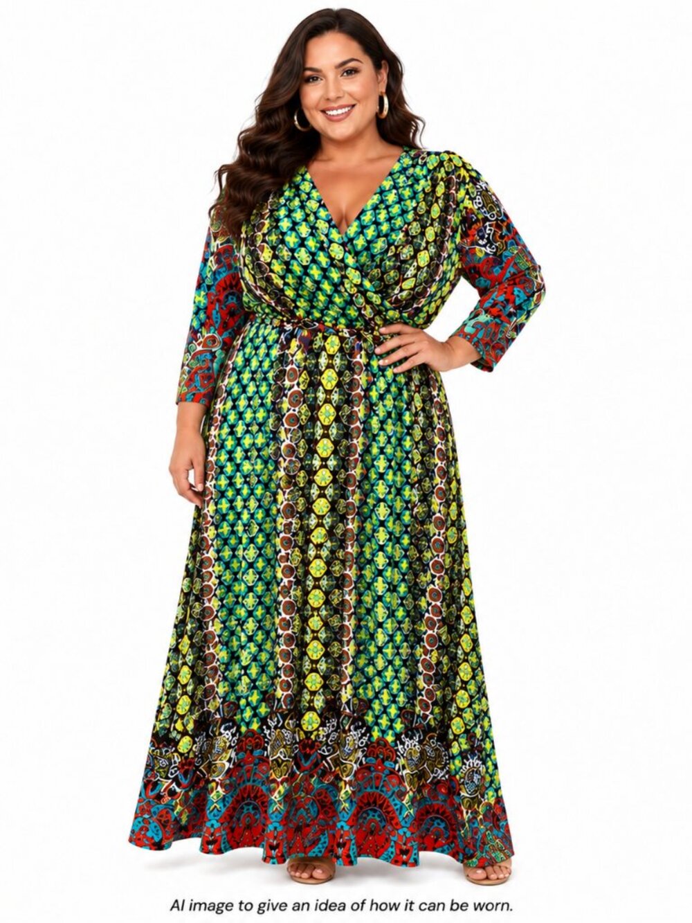 Tua USA Bohemian Moroccan Print Wrap Maxi Dress Boho Festival